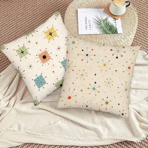 Mid-Century Modern Atomic Star Throw Pillow Covers - 18x18 Set of 2
