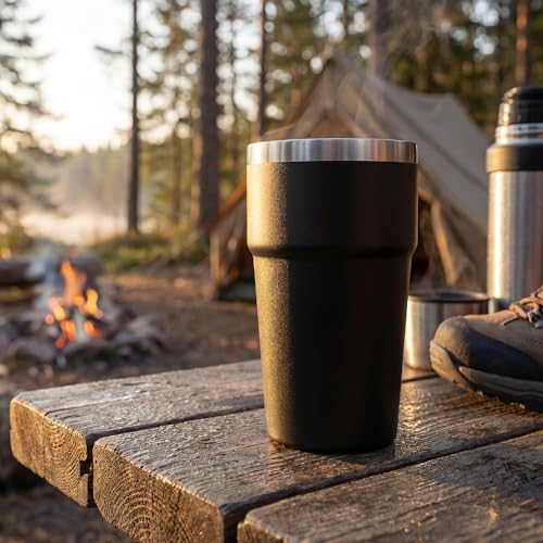 MEWAY 16oz Black Tumbler - Double Wall Insulated Travel Mug