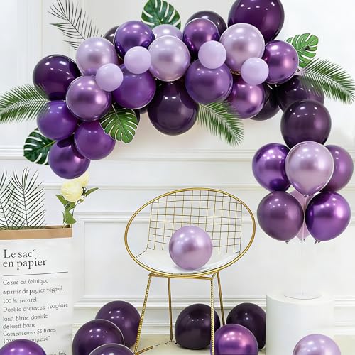 WARRENSON Purple Balloons 72 Pack Assorted Sizes Metallic Chrome Pearl Latex