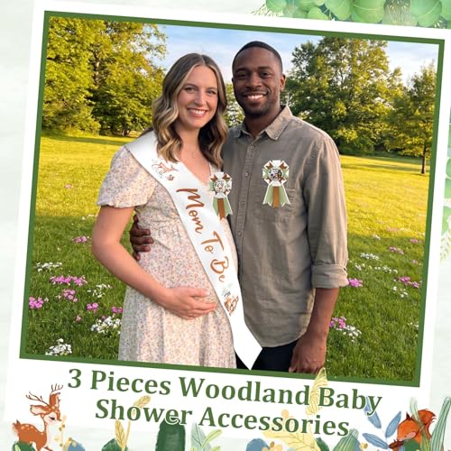 Woodland Baby Shower Decorations Mom to Be Sash and Corsage Pins Set