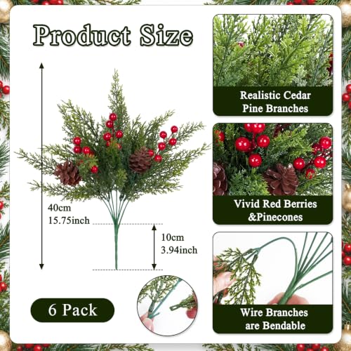Artificial Christmas Pine Branches - 6 Pack, Lifelike Evergreen Decor for Indoor & Outdoor Holiday Displays