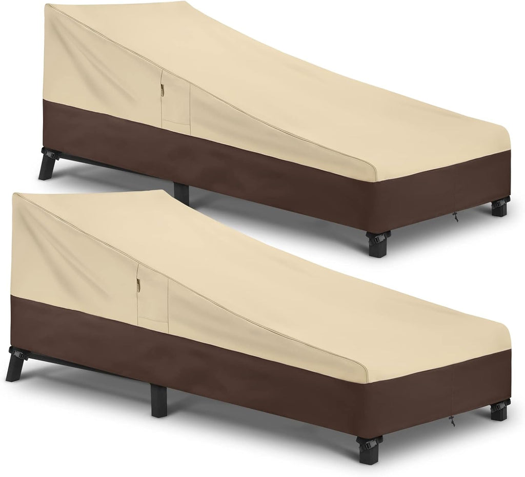 Arcedo Waterproof Patio Lounge Chair Covers - Heavy Duty Protection for Outdoor Furniture | 80" L x 32" W x 25" H, Beige & Brown - 2 Pack