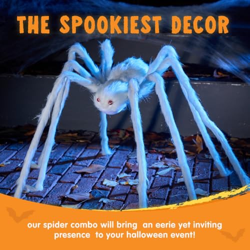 JOYIN 5ft Giant White Halloween Spider, Poseable Scary Hairy Yard Prop