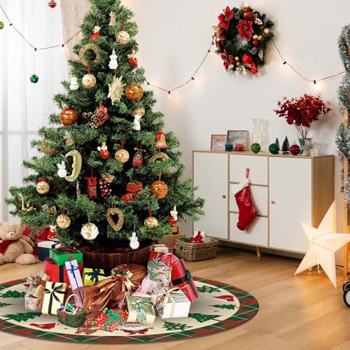 48 Inch Christmas Tree Skirt with Snowflakes & Santa Claus