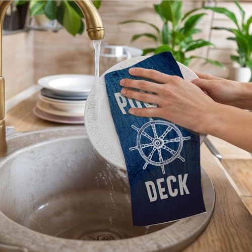 Nautical Ocean Kitchen & Bathroom Towels - 16x24 Inch, Navy Blue