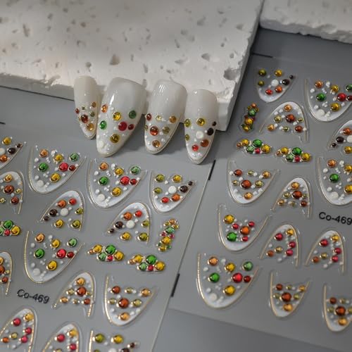 BUNLVDI 5D Relief Christmas Nail Stickers & Gem Rhinestone Decals
