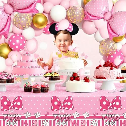 Cartoon Pink Bow Mouse Tablecloth - 3 Pack, 54x108 Inch for Birthday Parties