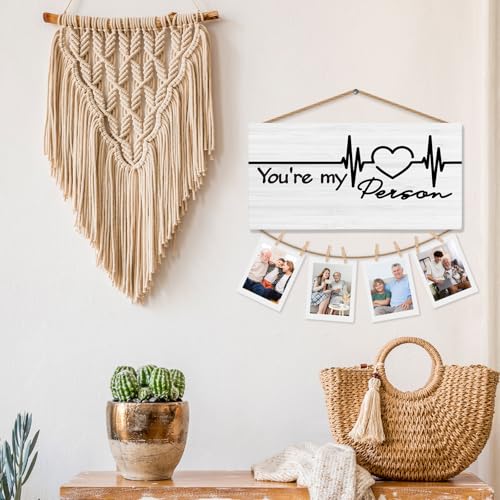 Rustic Wood Hanging Picture Frame Board with Clips for Wall Decor