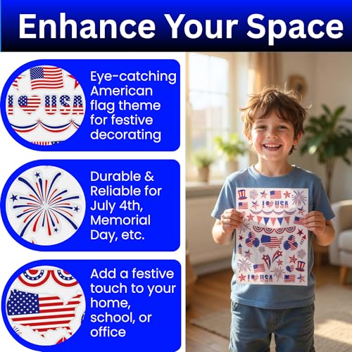 200-Pack Patriotic Window Clings for July 4th Decor