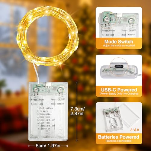Warm White 3-Pack 16FT Fairy String Lights with Timer & Battery or USB Power