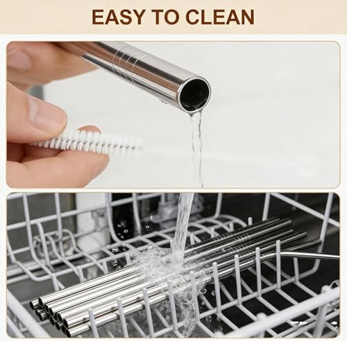 5-Pack Reusable Stainless Steel Drinking Straws with Case