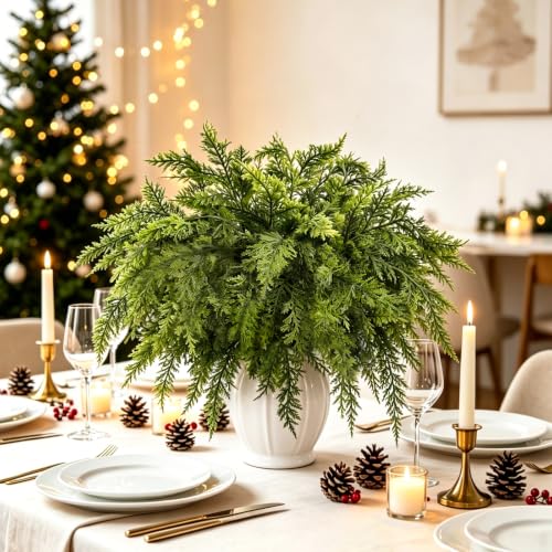 Artificial Christmas Cedar Branches 19.5Inch - Soft Green, Lifelike Decor