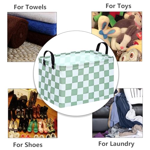 MAIZMZ Sage Green Checkered Storage Basket - Waterproof Nursery Organizer Bin