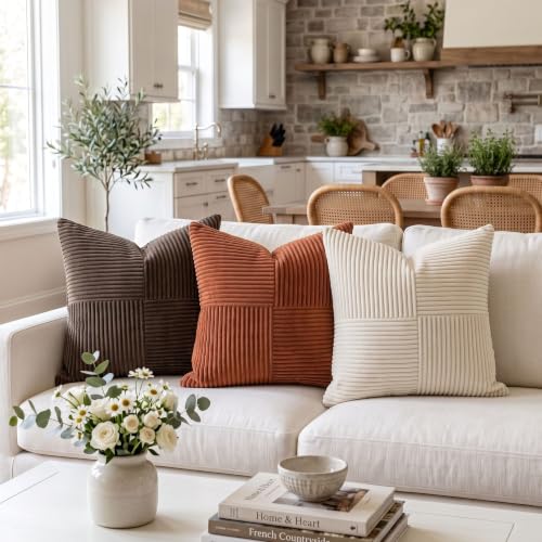 Fancy Homi 2 Pack Rust 18x18 Inch Corduroy Throw Pillow Covers