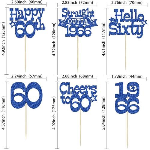 Ephlyn 30Pcs 60th Birthday Cupcake Toppers - Glitter Cake Decorations