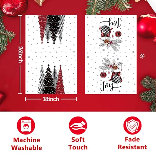 KORVITA Christmas Hand Towels, 2-Piece Set, Black and Red Tree Design