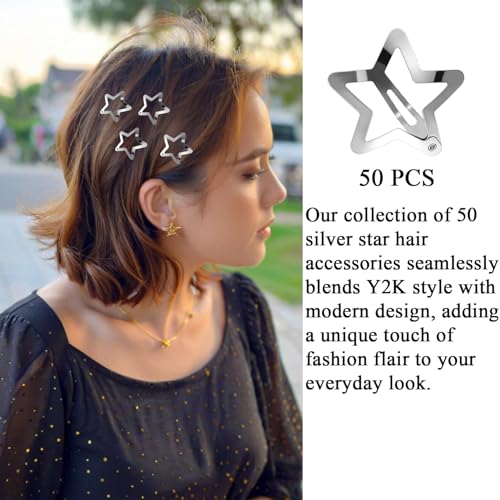 Star Hair Clips Silver Metal Snap Barrettes Y2K Hair Accessories