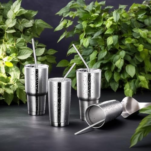 FMUMIA 8-Pack Reusable Stainless Steel Straws with Cleaning Brush