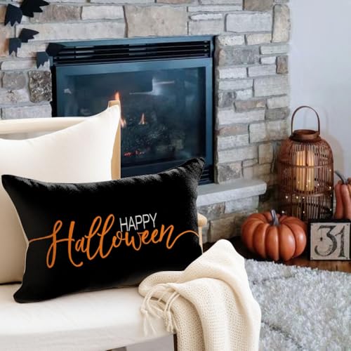 RABUSOFA Halloween Lumbar Pillow Cover, 12x20 Inch Black Decorative Case