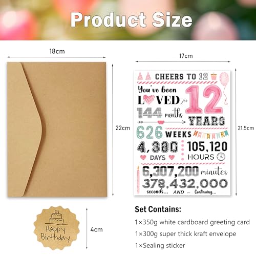 12th Birthday Greeting Card for Girls - Luxury 350gsm Birthday Gift