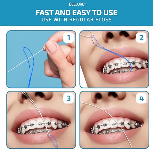 Dellure Dental Floss Threaders for Braces, Bridges & Implants - 100 Pack