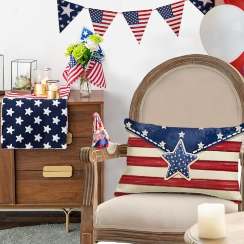 Red & Blue 12x20 Inch Patriotic Pillow Cover for 4th of July & Memorial Day Decor