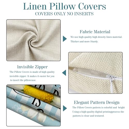 Unibyby 18x18 Floral Daisy Linen Throw Pillow Covers, Set of 4 (Daisy-2026)