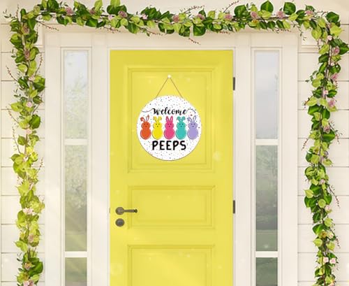 Wooden Welcome Peeps Bunny Door Hanger - Easter Decor Sign