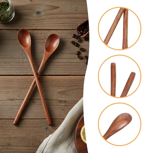 Zelphvt 2-Piece Long Wooden Coffee and Tea Spoons, 9.1 Inch