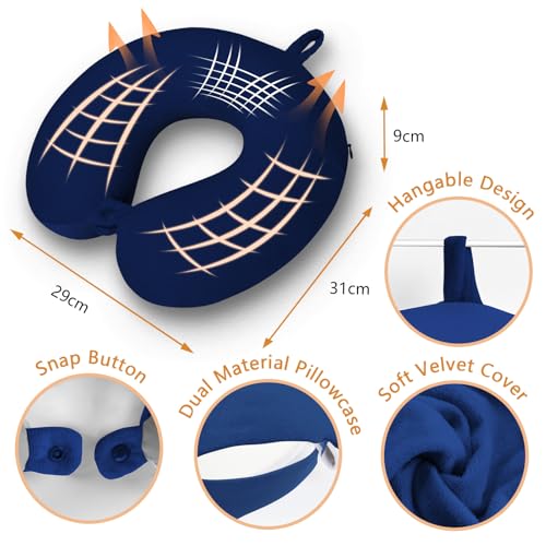 Elvodosia Dark Blue Travel Pillow - Premium Memory Foam Neck Support for Airplane & Car