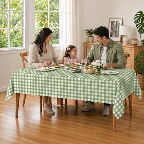 Denwiller 3-Pack Sage Green Gingham Tablecloths, 54x108 Inch Checkered Covers