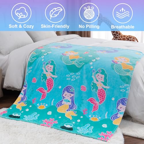 Levens Blue Mermaid Glow in the Dark Throw Blanket, Soft Plush 50"x60" Gift