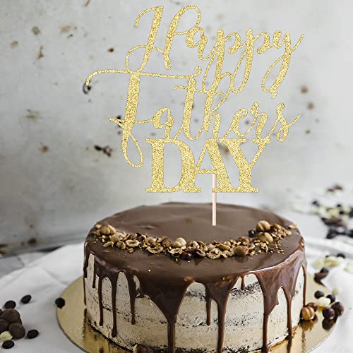 Happy Father's Day Gold Glitter Cake Topper for Dad Birthday Party