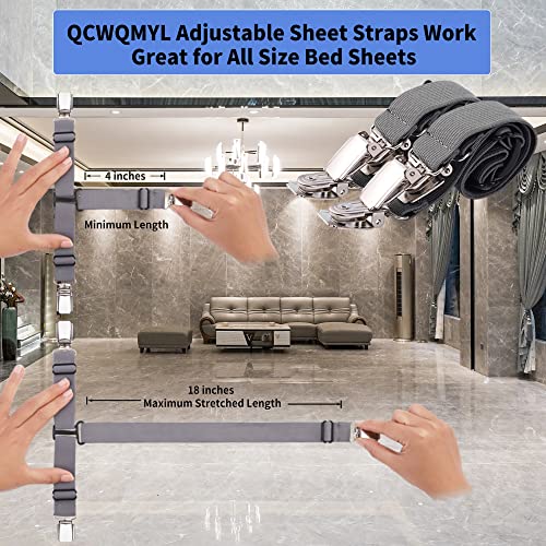 QCWQMYL Fitted Sheet Straps - 4 Pack Bed Sheet Clips for Non-Slip Hold