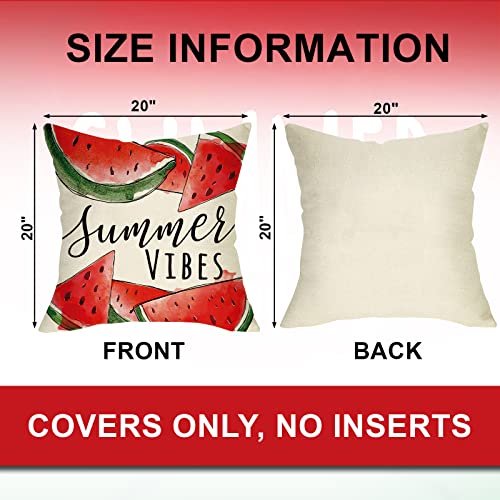 Summer Watermelon Throw Pillow Covers 20x20 Set of 4, Farmhouse Cushion Cases