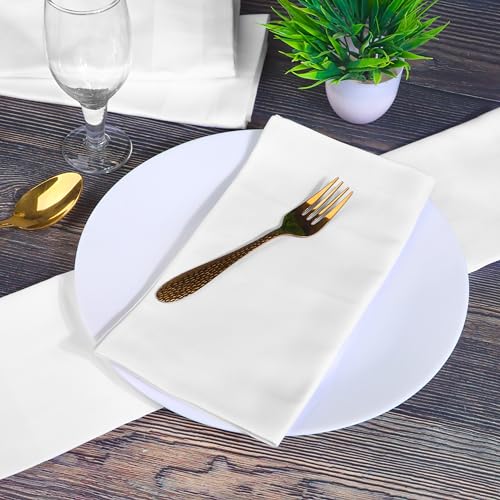White Satin Cloth Napkins Set of 12 - 20x20 Inch Cotton Dinner Towels
