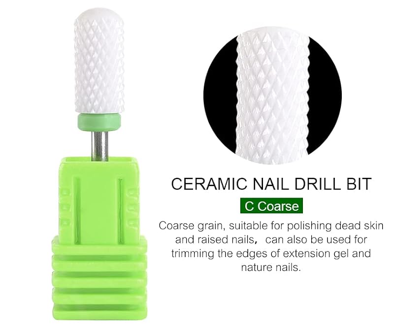 Siyuwuro Ceramic Nail Drill Bit Coarse Grit Smooth Top Barrel 3/32"
