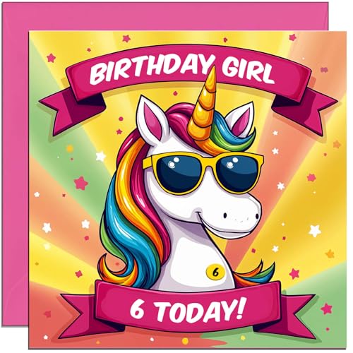 Unicorn Birthday Card for 6-Year-Old Girls - Eco-Friendly Design