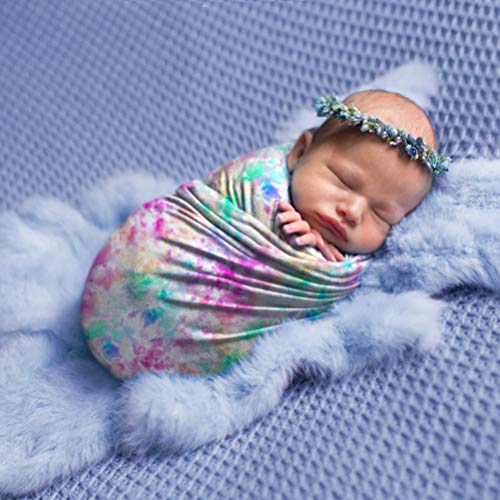 Stretchy Tie Dye Baby Swaddle Blanket with Matching Bow Headband