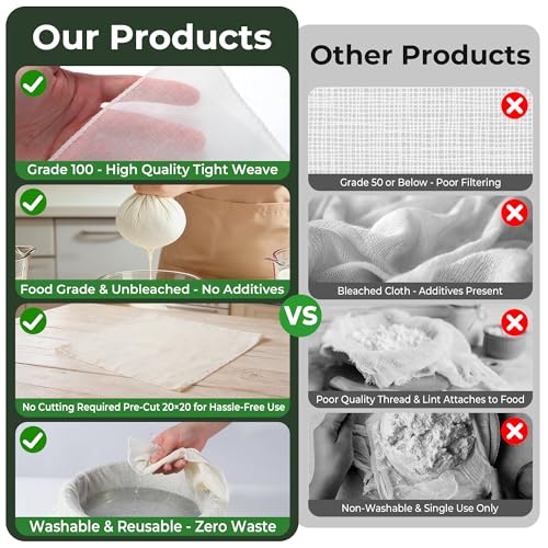 6-Pack Grade 100 Cheese Cloths - 20x20 Inch Unbleached Cotton
