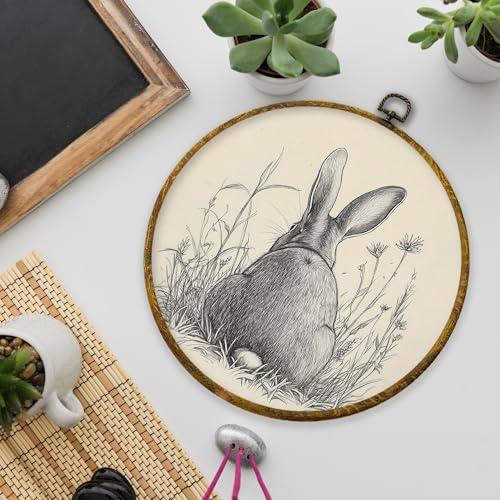 Easter Bunny Round Wall Art - Framed 10x10 Inch Farmhouse Decor
