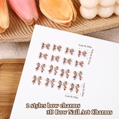 60Pcs Leopard Print Bow Nail Charms 3D Acrylic Manicure Decors