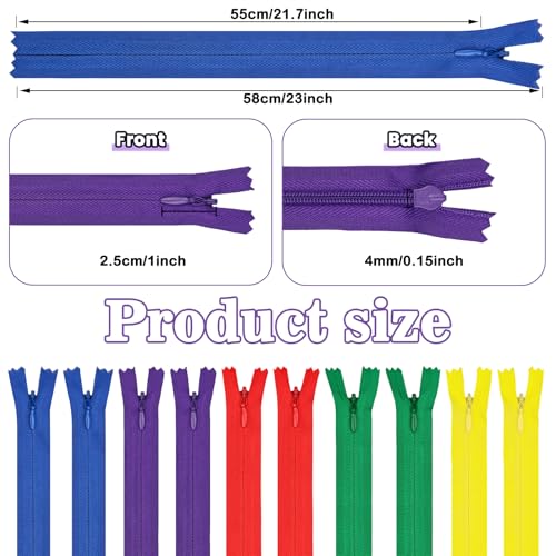 DOITEM 22-Inch Multicolor Nylon Coil Zippers for Sewing (5 Pack)