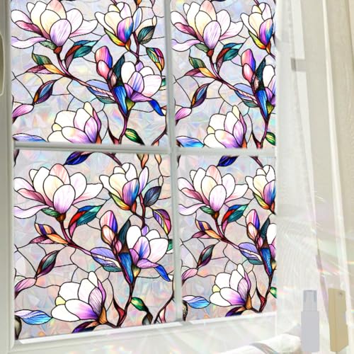 Rainbow Magnolia Stained Glass Window Privacy Film 17.5"x78.7"