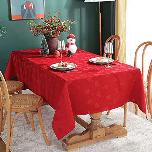 Christmas Tablecloth Rectangle Red Xmas Tree Pattern 52x70 Inches - Variation of Red / 70" x 52"