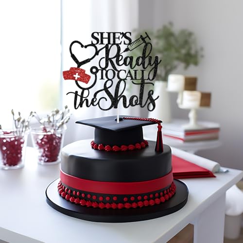 Nurse Graduation Cake Topper - Black and Red BSN RN Party Decor