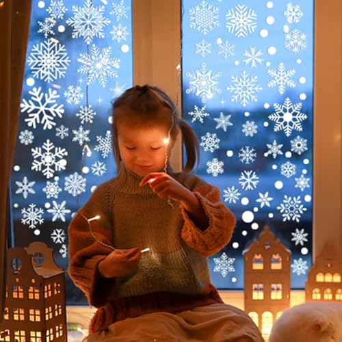 Christmas Snowflake Window Clings - 311 pcs, 12 Sheets Decor