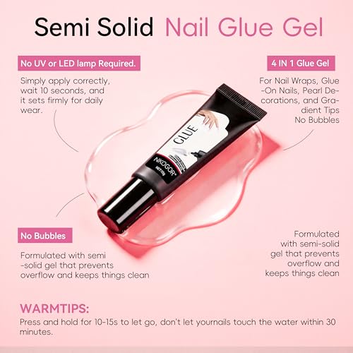 NKOGOR Press On Nail Glue and Remover Kit with Fast Air Dry Bond