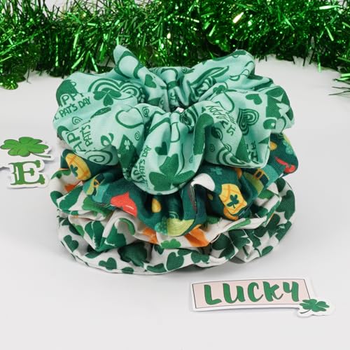 St. Patrick's Day Green Hair Scrunchies 4 Pack Shamrock Hair Ties