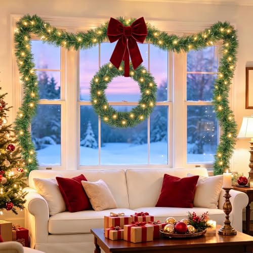 Prelit Christmas Garland with 60 LEDs - Warm White, 19.7 ft Lighted Decoration